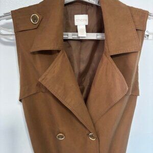 Chicos Dress Sz 0 Sm Brown Sleeveless Classic Button Belted Notch Collar Preppy